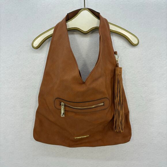 Steve Madden Hobo Bag Brown Fringe Shoulder Studded Boho Indie Casual Western - Picture 1 of 12